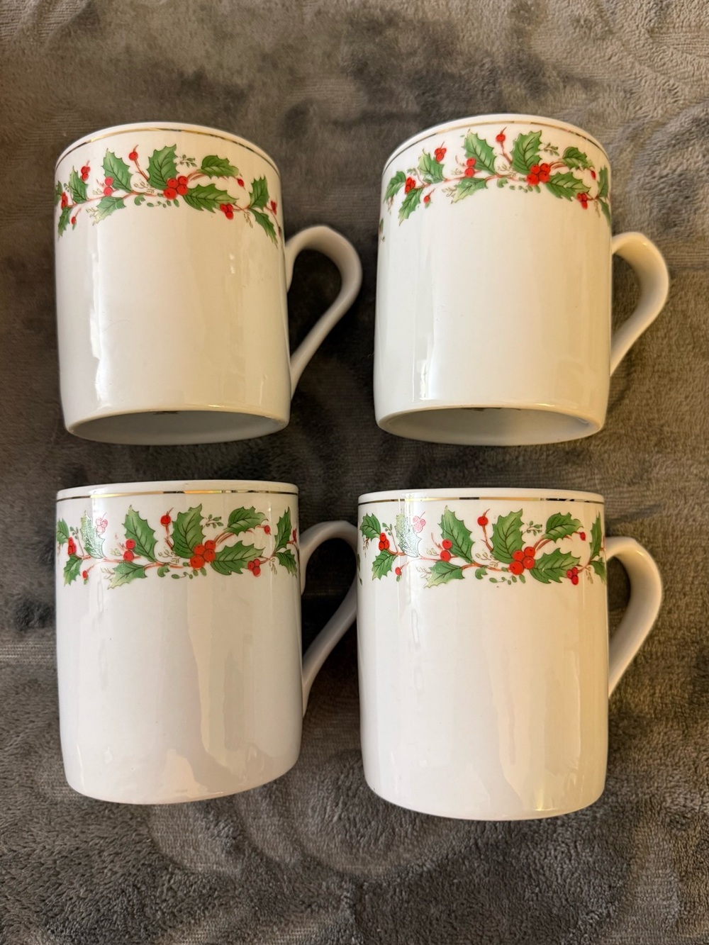 Vintage China Pearl porcelain Noel White Holiday Holly Ceramic Mugs 4. OSK